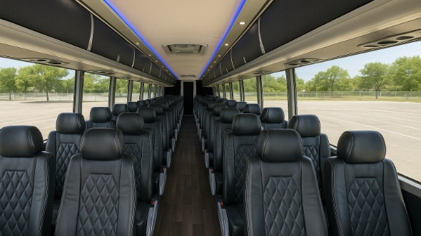 Interior of Charter Bus Company Bakersfield's 55 Passenger Charter Bus in Bakersfield