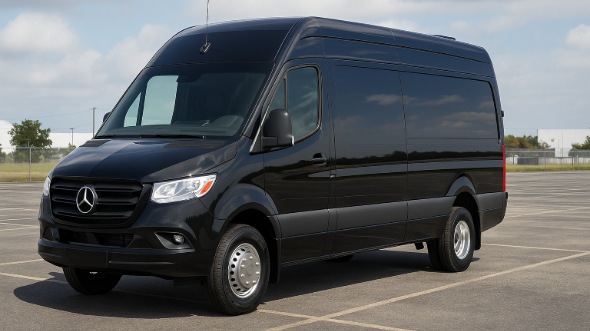 Exterior of Charter Bus Company Merced's Sprinter Van Rental With Driver in Merced